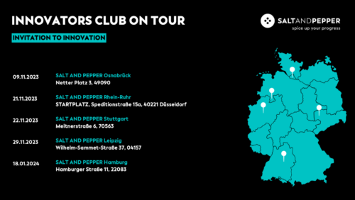 Deutschlandkarte mit den Standorten der Roadshow des Innovatores Club