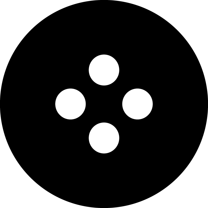 Ein durchgehender schwarzer Kreis mit vier kleineren weißen Kreisen, die in der Nähe der Mitte in einem quadratischen Muster angeordnet sind und an einen klassischen Knopf erinnern.